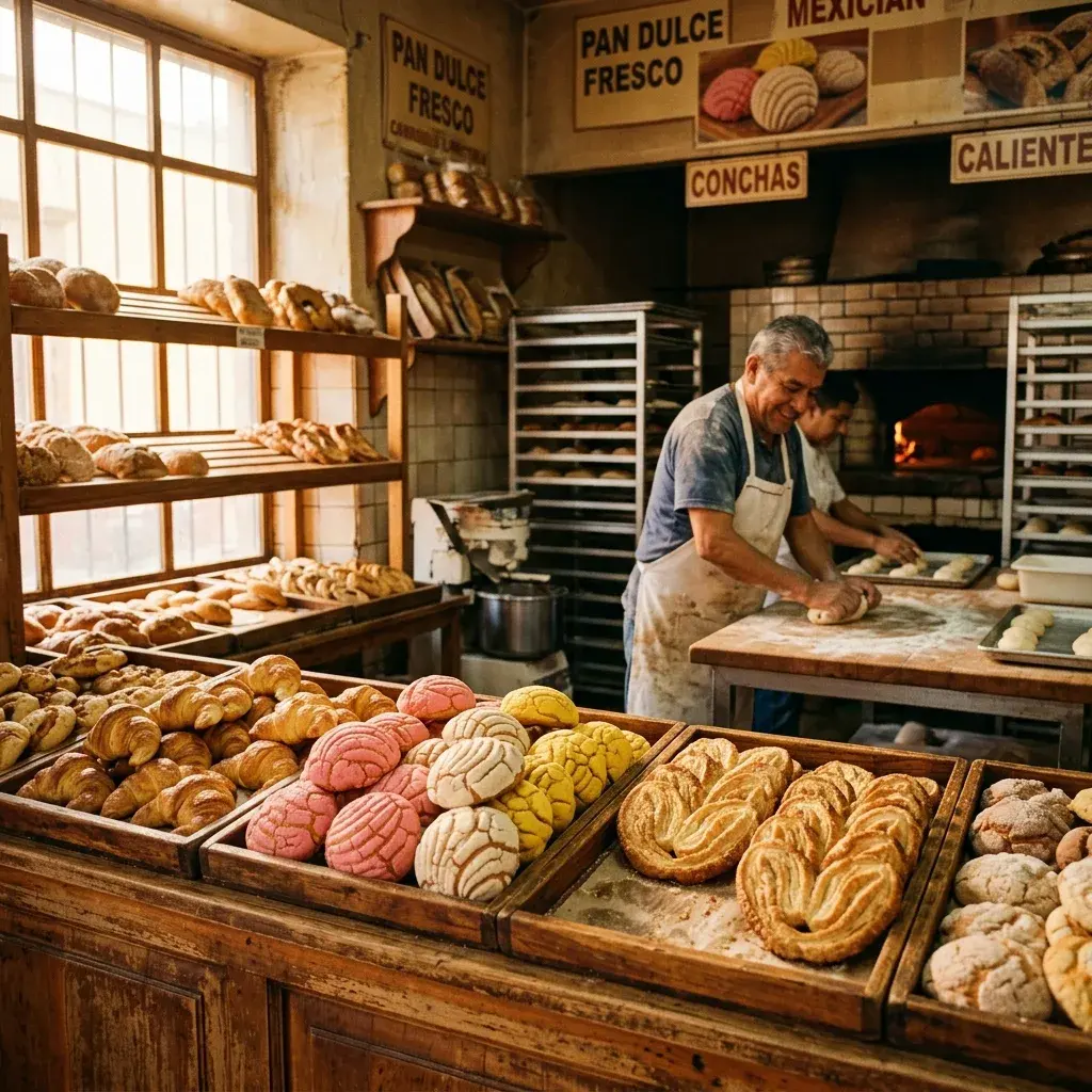 Panadero amasando en el obrador de una panadería tradicional